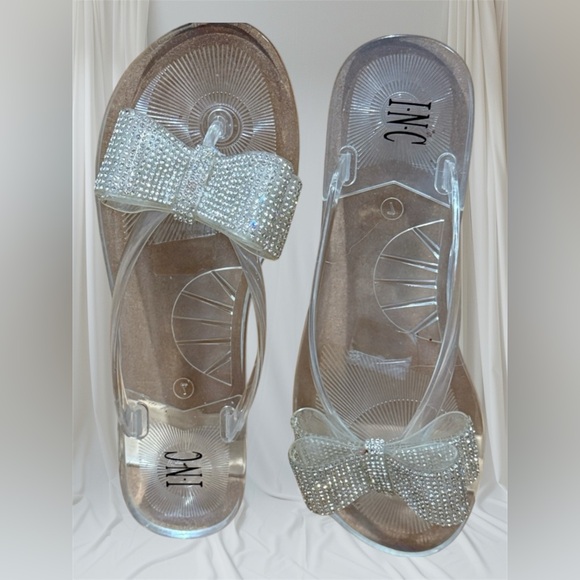 INC International Concepts Clear Crystal Bow Sandals - Picture 1 of 5